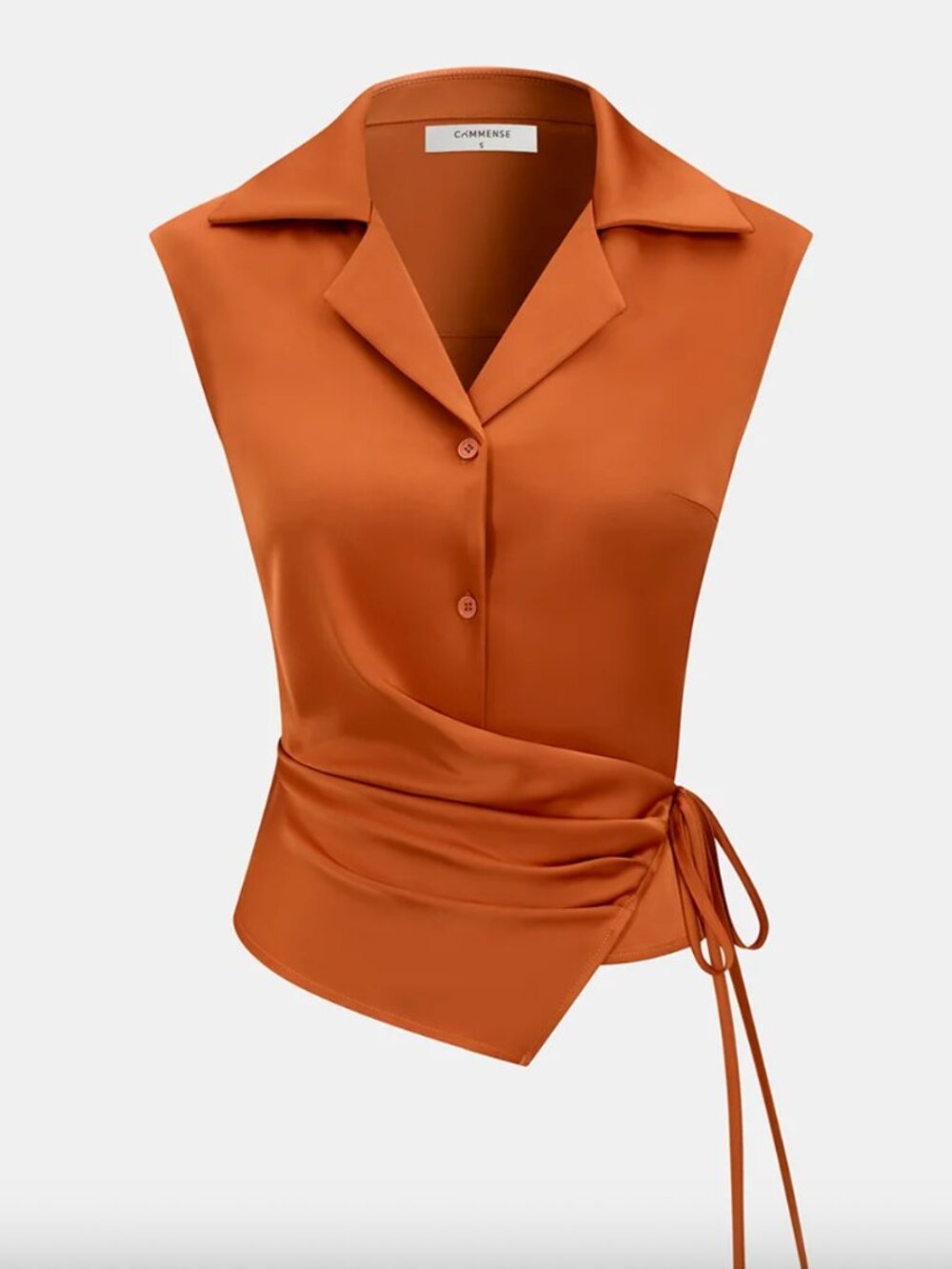 Commense Satin Sleeveless Tie Waist Wrap Blouse - xl
